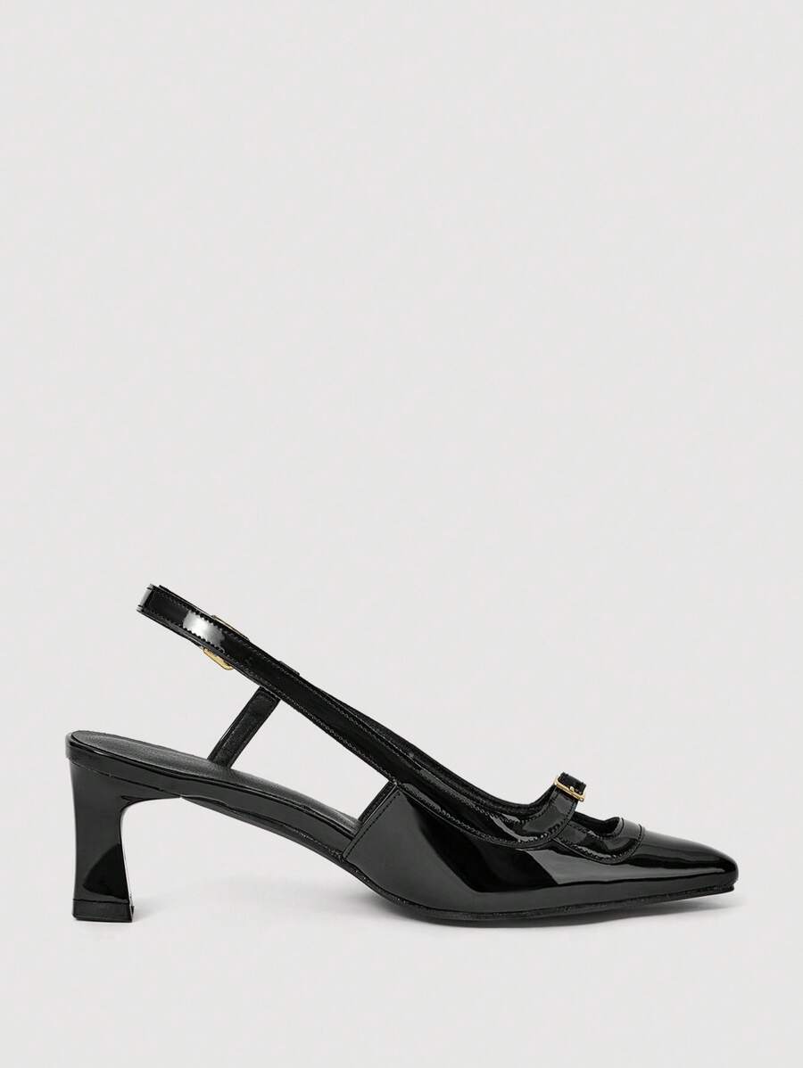 SheIn MOD كعب عالي بكعب سميك مفتوح للنساء بطراز فرنسي جديد صيف 2025، أسود وجذاب بتصميم أنيق وذو أصبع مدبب - الأسود - مشاهدة 1