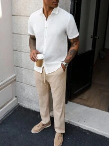 Manfinity Homme 2 piezas Conjunto de camisa de manga corta casual y pantalones con cordón para hombre - Multicolor - Ver 5