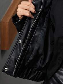 Aveloria Affinna Halloween Retro American Style Short Leather Jacket For Women, Loose Design Motorcycle Jacket With High-End Feel Fall Winter Cloth For Women