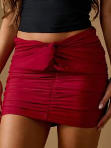 MISSGUIDED Ruched Mini Skirt Draped Front Detail Party Club Night Out Evening Cocktail Gathering Short Skirt Form Fitting Side Twist Design Christmas