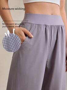 OutZeal 女士弹力透气柔软可调节腰带阔腿运动裤，适合日常休闲秋季穿着 - 紫色 - 查看 2