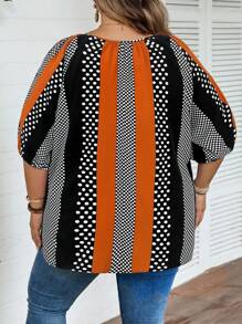 SHEIN CURVE+ Plus Size Casual Vacation Colorblock Striped Shirtsummer/Country/Beach Vacation Outfits/Beach Outfits/Beach Wear