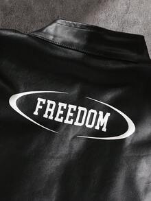 Teen Girls' Colorblock Letter Print Jacket, Fashionable For Spring & Autumn Fall Winter - Black - View 4