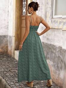 Brillora Women's All-Over Print Summer Sleeveless Knot Strap Dress - Green - View 2