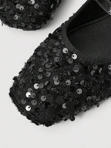 SheIn MOD 新款女式黑色亮片平底鞋，时尚百搭扣带亮片连衣裙平底鞋 - 黑色 - 查看 5