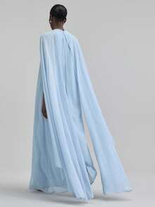 Ontre 2026春夏新款吊带喇叭连衣裙，饰有串珠，休闲都市商务度假海滩音乐节穿搭，优雅波西米亚风派对礼服，女士 - 藍色 - 查看 3