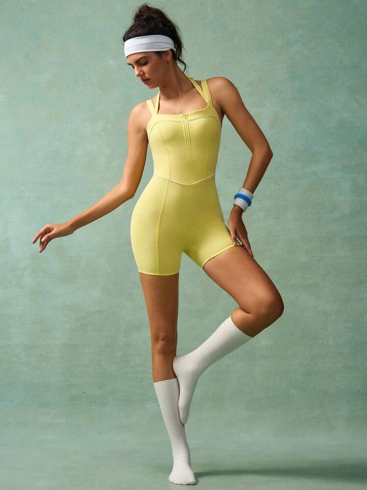 VARSIVA Mono deportivo de mujer de unicolor con media cartera con cremallera - Amarillo - Añade 10