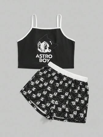 Astro Boy X ROMWE Ensemble pyjama avec débardeur et short à motif de personnage de dessin animé