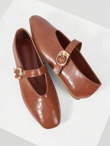 MOTF PREMIUM WOMEN'S COMMUTING CASUAL COMFORTABLE VERSATILE MARY JANE SQUARE TOE FLAT SHOES - Brown - View 9