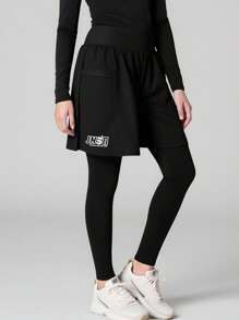 JNSQ ملابس العودة إلى المدرسة، ملابس بنات المراهقات، ملابس رياضية للبنات في الخريف: بنطلون رياضي رفيع للرياضات الخارجية بتصميم مزدوج، سراويل رياضية رفيعة للأطفال مطبوع عليها حرف 3M عاكس، بنطلون يوجا - الأسود - مشاهدة 1