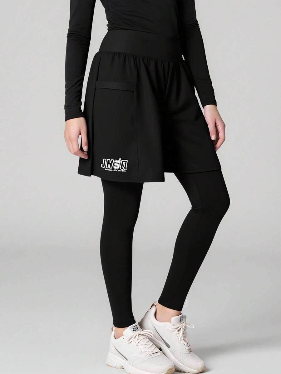 JNSQ ملابس العودة إلى المدرسة، ملابس بنات المراهقات، ملابس رياضية للبنات في الخريف: بنطلون رياضي رفيع للرياضات الخارجية بتصميم مزدوج، سراويل رياضية رفيعة للأطفال مطبوع عليها حرف 3M عاكس، بنطلون يوجا - الأسود - مشاهدة 1