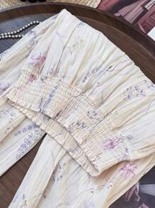 DreamSkyne Quần dài nữ họa tiết hoa phong cách Pháp cỡ lớn đa năng thường ngày - Màu be - Xem 3