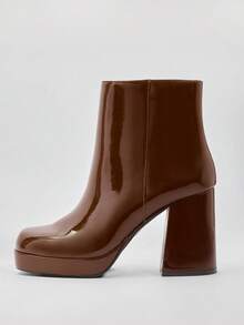 SHUZIA Giày bốt đế vuông đế giữa, bền bỉ, thoải mái dành cho nữ - màu nâu - Xem 6