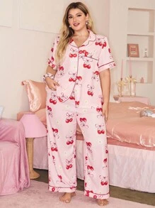 SHEIN Bộ đồ ngủ lãng mạn in họa tiết nơ và quả anh đào cỡ lớn, Giáng sinh - Nhiều màu - Xem 6