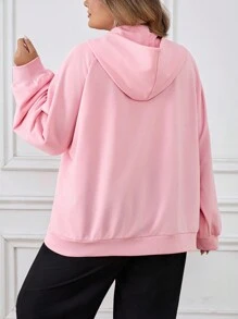 SHEIN CURVE+ Moletom feminino plus size, casual, com capuz, manga comprida, para combinar com tudo, Pinkfall, roupas femininas, inverno, CURVE PLUS, outono/inverno - Rosa - Ver 2