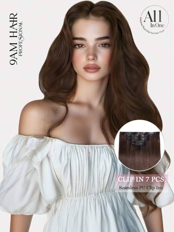 9AM Hair 7pcs 130g/150g 4# Dark Brown Full Head Seamless PU Double Weft Clip Ins Real Human Hair Extensions, HQ Remy Human Hair Seamless PU Clip Ins Extensions For Women Winter Christmas Halloween Costumes Autumn Outfits Women Fall Outfits Women Chic Elegant Glow Edgy Clean Classic Lit Snack Baddie 90s Vintage Retro Grunge Cottagecore Kawaii Cyberpunk Streetwear Preppy Futuristic Minimalist Street Style Bridal Photoshoot Date Night Casual Cozy Night Out Butterfly Clips