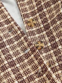 SHEIN MOD Plus Size Women's Plaid Lapel Collar Wide-Leg Jumpsuit With Belt,Chocolate Brown Summer Elegant Formal Old Money Style Urban Commuting Retro Jumpsuit - Multicolor - View 3