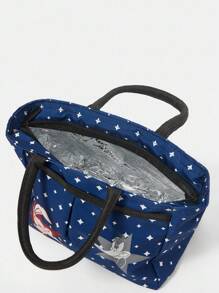 LOONEY TUNES X SHEIN Fashionable Cute Cartoon Rabbit & Duck Print Insulated Lunch Bag - Navy Blue - View 4