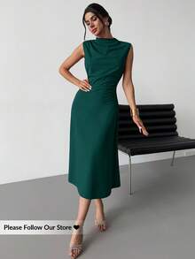 Firerie Women's Elegant Minimalist Delicate Romantic Sweet Daily Commute Wedding Party Music Festival Vacation Pleated A-Line Mini Dress, Red Camisole,Wedding Guest Dress,Elegant Dresses For Women,Fall Wedding Guest Dress - Dark Green - View 3