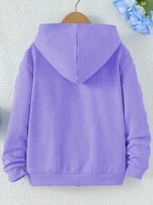 Sparklyn Tween Girls' Long Sleeve Letter Print Pocket Sweatshirt, Casual Everyday Wear - Purple - View 2