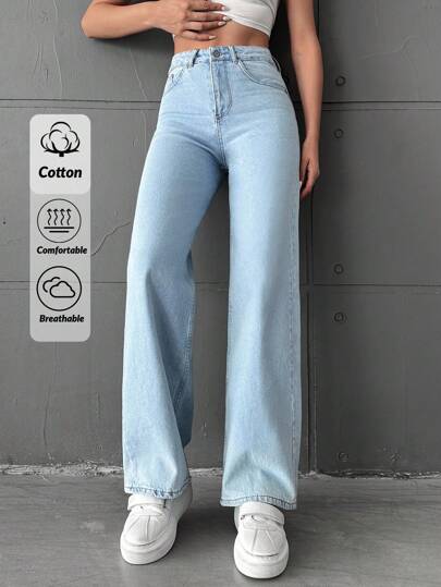 RueChic Women's Casual Washed High Waist Straight Leg Jeans