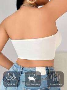 SHEIN Comfy Plus Size Strapless Knitted Bra With Non-Slip Support For Casual Wear Strapless Bra Wireless Bras Strapless Bra For Big Boobs Seamless Strapless Bras Wireless Strapless Bra - Apricot - View 2