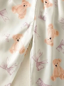 2件套女童休闲可爱熊图案长袖上衣和裤子家居服套装 - 彩色 - 查看 9