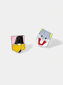 LOONEY TUNES X SHEIN 1 Pair Cute Cartoon Animal Pattern Earrings, Suitable For School And Casual Wear - Silver - View 3