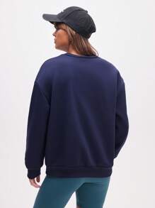 Eassivo Eassivo 女式休闲运动标语印花落肩长袖运动衫 - 藏蓝色 - 查看 6