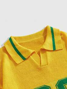 ROMWE MEN Prep Men's Turndown Collar Jacquard Knit Sweater, College Football Sports