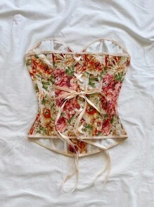 Soleia Casual Outono para Mulheres Saindo Tops Mulheres Roupas de Outono Nova Moda Outono Mulheres Corset Floral Estampa Bandeau Top, Adequado para Férias de Verão Concerto Country - Multicolorido - Ver 2