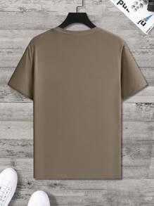 Manfinity Homme Camiseta casual de manga corta y cuello redondo de unicolor, versátil, para hombre de talla grande, para verano - Bronce - Ver 2