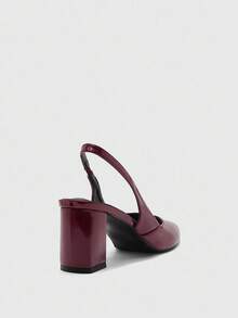 CUCCOO BIZCHIC 女士时尚黑色露背尖头粗跟高跟鞋，经典简约设计，适合通勤、约会、派对、度假、婚礼 - 酒紅色 - 查看 8