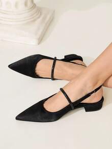 CUCCOO CHICEST 女式简约时尚尖头黑色水钻链条粗跟平底一脚蹬休闲乐福鞋 - 黑色 - 查看 2