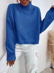 EURMUSE Solid Turtleneck Sweater - Baby Blue - View 5