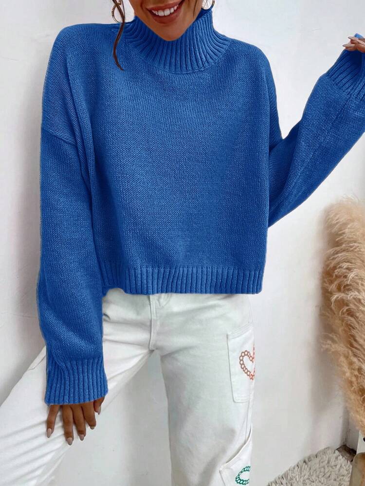 Solid Turtleneck Sweater - Baby Blue - View 5