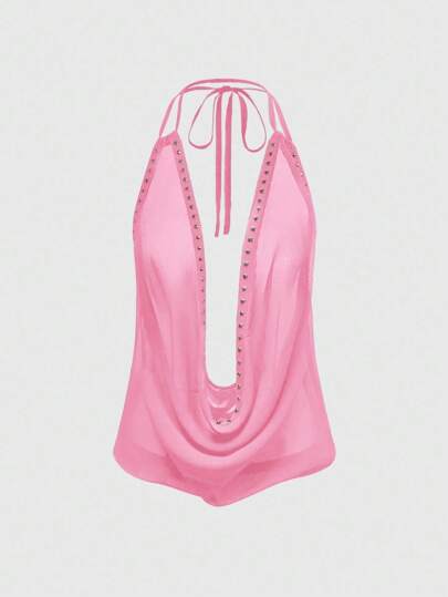 Grunge Punk Sexy tief drapierter Ausschnitt rückenfrei Träger Damen Top