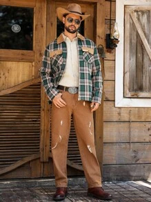 Manfinity Nomadique 男士时尚休闲复古格子夹克 - 彩色 - 查看 2