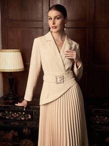 ZEYLAH Vestido de tweed plissado elegante e moderno para mulheres - Amarelo - Ver 7