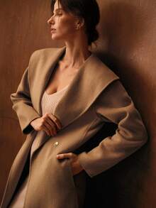 MOTF PREMIUM 纯羊毛瀑布领系腰带大衣