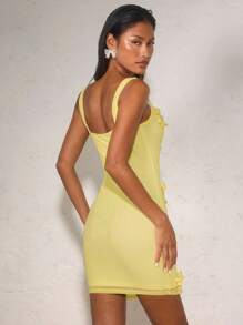 SHEIN BAE 女士奶油黄色细肩带方领花卉装饰优雅迷你连衣裙 - 黃色 - 查看 5