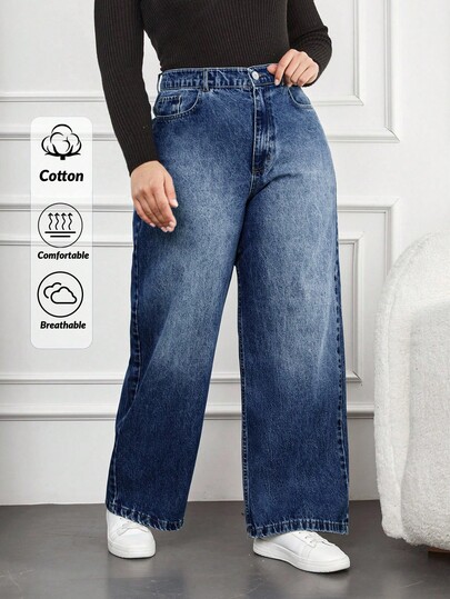 EURMUSE 100%Cotton Women's Plus Size Straight Leg Jeans
