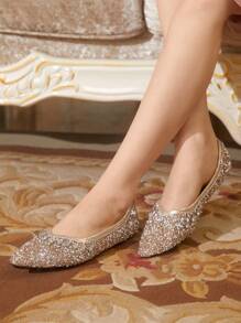 CUCCOO TILAWA 女士时尚尖头香槟色水钻装饰平底鞋，奢华舒适一脚蹬休闲鞋 - 香檳色 - 查看 7