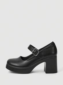 SheIn MOD Giày cao gót Mary Jane đế thô phong cách cổ điển đa năng thời trang thường ngày dành cho nữ - màu đen - Xem 2