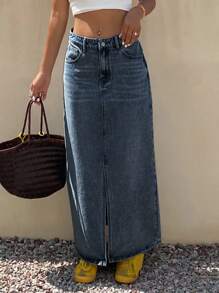 DAZY Women's Loose Casual Denim Skirt, New Summer Graduation Season - Dark Wash - View 3