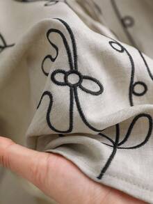 CosyJoli 大尺碼女款刺繡開襟衫，白色優雅休閒單身派對婚禮賓客外套，長袖繫帶前襟上衣外套，秋季款 - 杏色 - 查看 7