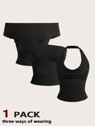 SHEIN EZwear تصميم قابل للتحويل ثلاثي الاتجاهات، ملابس علوية نسائية مقاس كبير، تسمح بارتداء ملابس متعددة في واحدة، مرنة للغاية، كاجوال، مناسبة للنوادي والعطلات الشاطئية