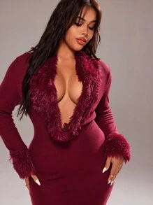 Rustia 性感深V领针织连衣裙，别致又迷人 - 酒紅色 - 查看 6