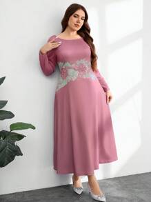 Modelyn Spring/Autumn Boat Neck Graphic Print Bodycon Knit Midi Dress Fall Cloth For Women - Pink - View 6