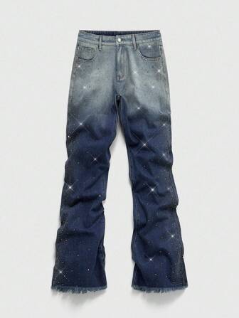 Street Life Jeans con pierna acampanada y plisada con adornos de rhinestones para hombres